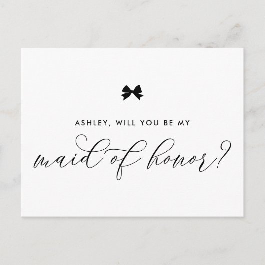黒いリボンの弓が私のメイド・オブ・オーナー(花嫁付き添い人)カード ポストカード (正面)