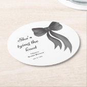 黒いリボンの結婚前お披露目パーティー ラウンドペーパーコースター (アングル)