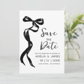  黒いリボンの結婚式 Save The Date 招待状 (スタンド正面)