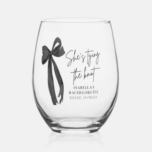 黒いリボンの「結婚する彼女」独身最後の夜 ステムなしワイングラス (正面)