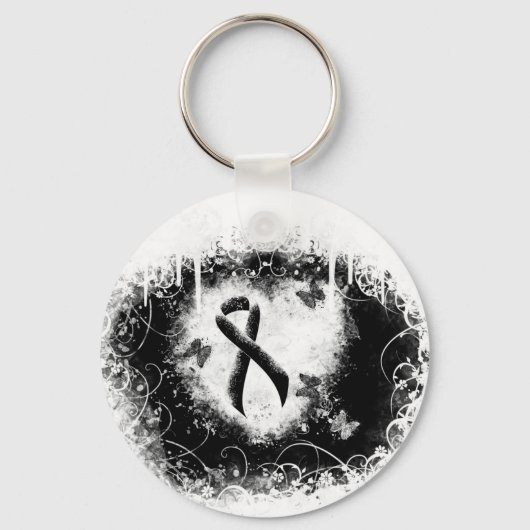 黒いリボングランジハート キーホルダー (正面)