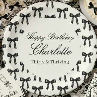 黒いリボンパターンの誕生日 黒と白のヴィンテージ ペーパープレート