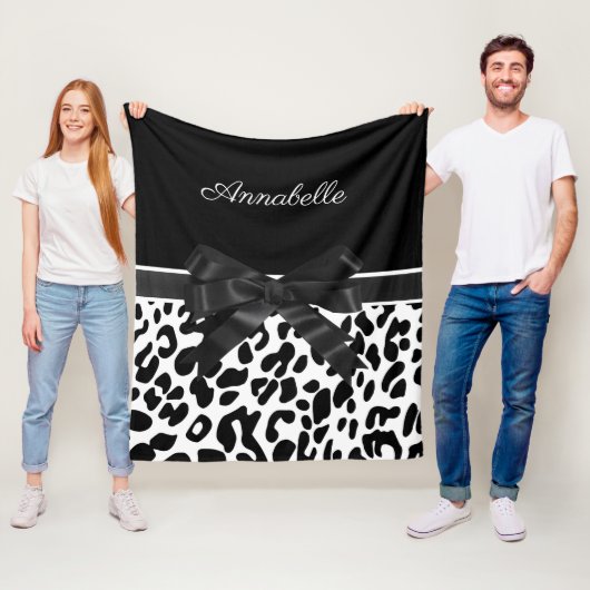 黒いリボンレオパード印刷 フリースブランケット (インサイチュ)