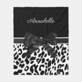 黒いリボンレオパード印刷 フリースブランケット (正面)