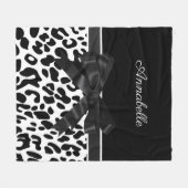 黒いリボンレオパード印刷 フリースブランケット (正面(横))