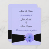 黒いリボン紫の花の日付を保存 セーブザデート (正面/裏面)