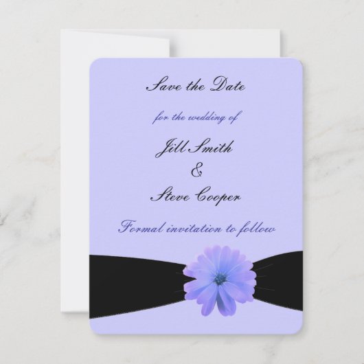 黒いリボン紫の花の日付を保存 セーブザデート (正面)