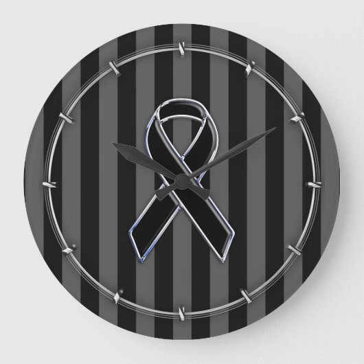 黒いリボン認識度ストライプ ラージ壁時計 (正面)