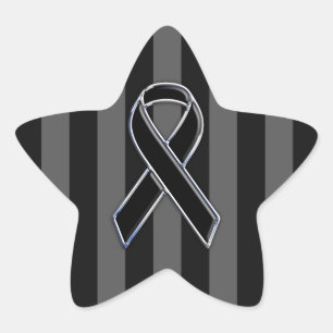 黒いリボン認識度ストライプ 星シール