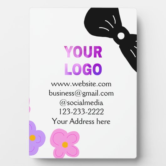 黒いリボン ピンク 紫 花柄 ロゴ ビジネス 詳細を追加 フォトプラーク (正面)