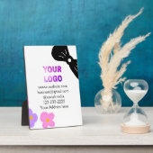 黒いリボン ピンク 紫 花柄 ロゴ ビジネス 詳細を追加 フォトプラーク (側面)