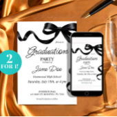 黒いリボン　卒業式招待状　卒業 招待状