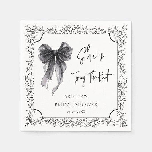 黒いリボン 彼女は結婚する ブライダルシャワー スタンダードカクテルナプキン (正面)