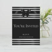 黒いリボン 白いストライプの新年の招待状 招待状 (スタンド正面)