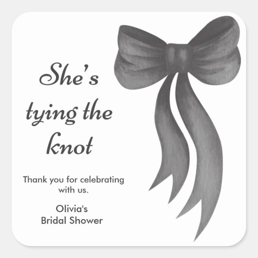 黒いリボン 結婚式のプレパーティー スクエアシール (正面)