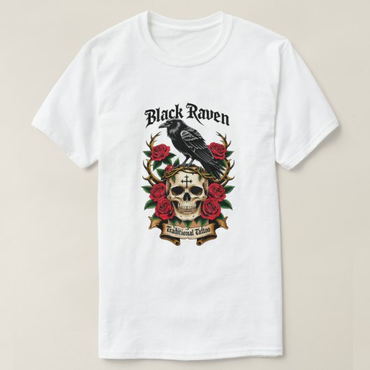 黒いレイヴンの神秘的なゴシックTシャツ Tシャツ (デザイン正面)