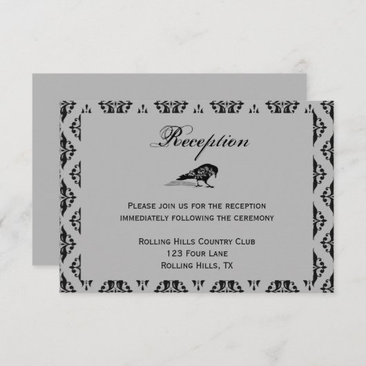 黒いレイヴンゴシック様式のフレーム結婚式のレセプション 招待状 (正面/裏面)