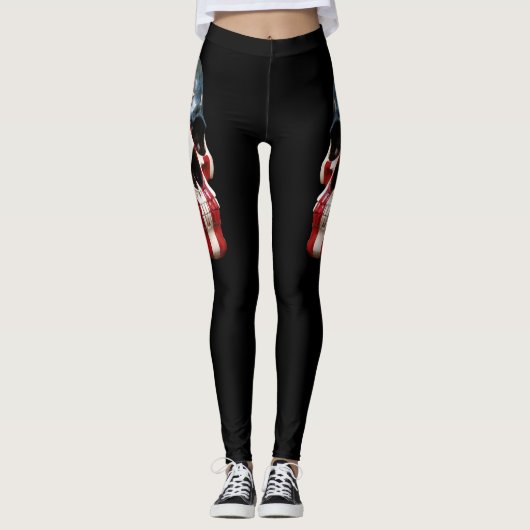 黒いレギンスの赤い白と青のスカル レギンス (正面)