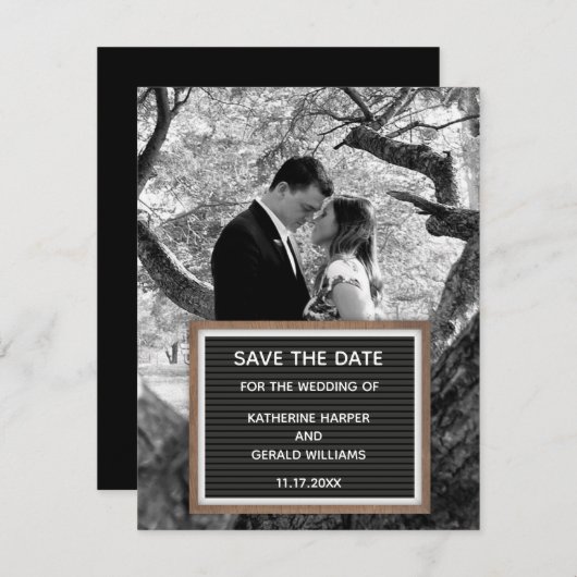 黒いレターボードのサイン写真Save the Date Invitat 招待状 (正面/裏面)