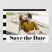 黒いレトロはっきりしたタイポグラフィ写真日付の保存 セーブザデート (正面/裏面)