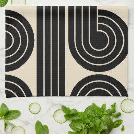 黒いレトロ抽象芸術線 キッチンタオル