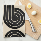 黒いレトロ抽象芸術線 キッチンタオル (四つ折り)