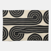 黒いレトロ抽象芸術線 キッチンタオル (横)