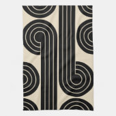 黒いレトロ抽象芸術線 キッチンタオル (縦)