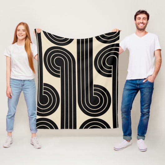 黒いレトロ抽象芸術線 フリースブランケット (インサイチュ)