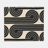 黒いレトロ抽象芸術線 フリースブランケット (正面(横))