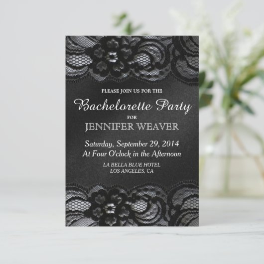 黒いレースおよびサテンのバチェロレッテの招待状 招待状 (スタンド正面)