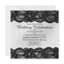 黒いレースおよび白いサテンの結婚式招待状