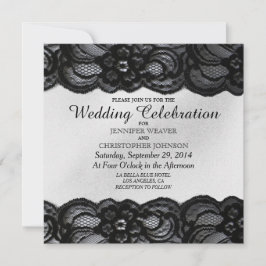 黒いレースおよび白いサテンの結婚式招待状 招待状