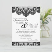 黒いレースおよび白い結婚式招待状 招待状 (スタンド正面)