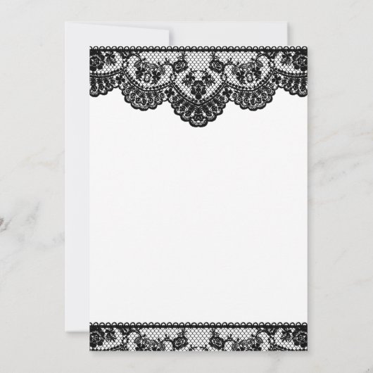 黒いレースおよび白い結婚式招待状 招待状 (裏面)