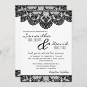 黒いレースおよび白い結婚式招待状 招待状 (正面/裏面)