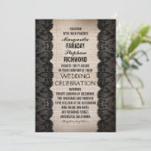 黒いレースおよび素朴なバーラップの結婚式招待状 招待状 (スタンド正面)