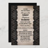 黒いレースおよび素朴なバーラップの結婚式招待状 招待状 (正面/裏面)