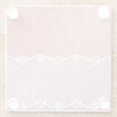 黒いレースが付いているピンクおよび白い背景 ガラスコースター (裏面)