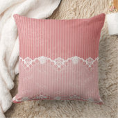 黒いレースが付いているピンクおよび白い背景 クッション (ブランケット)