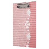 黒いレースが付いているピンクおよび白い背景 クリップボード (左)