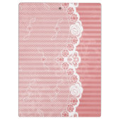 黒いレースが付いているピンクおよび白い背景 クリップボード (裏面)