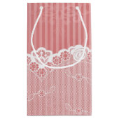 黒いレースが付いているピンクおよび白い背景 スモールペーパーバッグ (裏面)