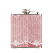 黒いレースが付いているピンクおよび白い背景 フラスク (裏面)