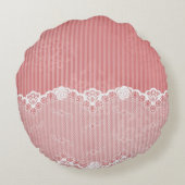 黒いレースが付いているピンクおよび白い背景 ラウンドクッション (裏面)