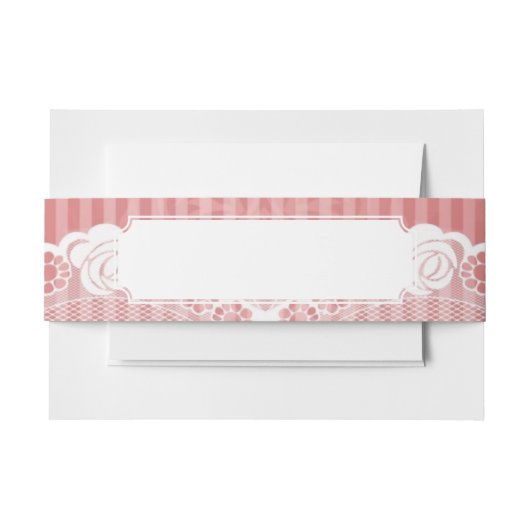 黒いレースが付いているピンクおよび白い背景 招待状ベリーバンド (正面例)