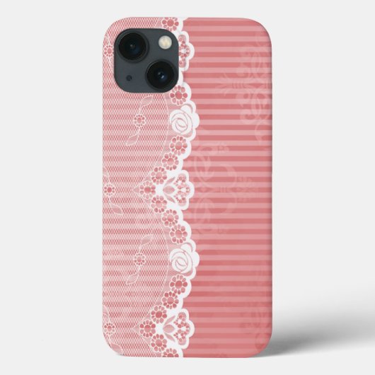 黒いレースが付いているピンクおよび白い背景 Case-Mate iPhoneケース (裏面)