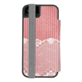 黒いレースが付いているピンクおよび白い背景 INCIPIO iPhoneウォレットケース (フォリオ裏面)