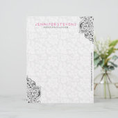 黒いレースと白いダマスクの背景 レターヘッド (スタンド正面)