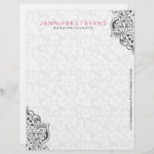 黒いレースと白いダマスクの背景 レターヘッド (正面/裏面)